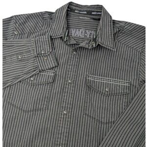 Harley Davidson Mens Tall L Striped Snap Front Long Sleeve Shirt Gray Black